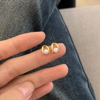 1 Pair Simple Style Geometric Inlay Sterling Silver Pearl Ear Studs main image 4