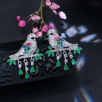 Sterling Silver Copper Silver Plated Chinoiserie Vintage Style Inlay Bird Zircon Earrings Necklace Jewelry Set main image 5