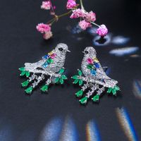 Sterling Silver Copper Silver Plated Chinoiserie Vintage Style Inlay Bird Zircon Earrings Necklace Jewelry Set main image 6