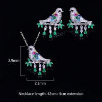 Sterling Silver Copper Silver Plated Chinoiserie Vintage Style Inlay Bird Zircon Earrings Necklace Jewelry Set main image 2