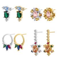 1 Pair IG Style Modern Style Round Petal Plating Inlay Copper Zircon 18K Gold Plated Ear Studs main image 1