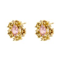 1 Pair IG Style Modern Style Round Petal Plating Inlay Copper Zircon 18K Gold Plated Ear Studs main image 5