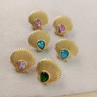 1 Pair Elegant Vintage Style Lady Shell Plating Inlay 304 Stainless Steel Rhinestones 18K Gold Plated Ear Studs main image 3