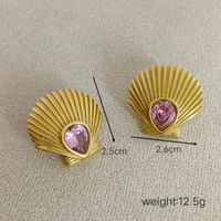 1 Pair Elegant Vintage Style Lady Shell Plating Inlay 304 Stainless Steel Rhinestones 18K Gold Plated Ear Studs sku image 2