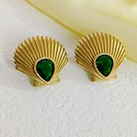 1 Pair Elegant Vintage Style Lady Shell Plating Inlay 304 Stainless Steel Rhinestones 18K Gold Plated Ear Studs main image 5