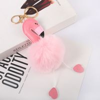 Cartoon Style Flamingo Pu Leather Alloy Plush Plating Bag Pendant Keychain sku image 2