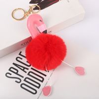 Cartoon Style Flamingo Pu Leather Alloy Plush Plating Bag Pendant Keychain sku image 1