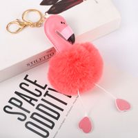 Cartoon Style Flamingo Pu Leather Alloy Plush Plating Bag Pendant Keychain sku image 4