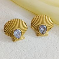 1 Par Elegante Estilo Vintage Señora Cascarón Enchapado Embutido Acero Inoxidable 304 Diamantes De Imitación Chapados en oro de 18k Pendientes sku image 1