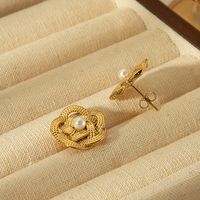 1 Pair Basic Vintage Style Commute Flower Plating Inlay 304 Stainless Steel Artificial Pearls 18K Gold Plated Ear Studs main image 3