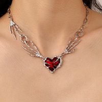 Hip-Hop Exaggerated Punk Hand Heart Shape Alloy Enamel 18K Gold Plated Women's Necklace main image 3