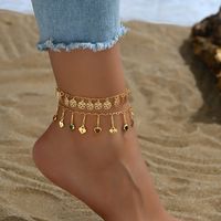 Vacation Beach Heart Shape Rose Lock Iron Copper Tassel 18K Gold Plated Women's Anklet main image 4