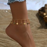 Vacation Beach Heart Shape Rose Lock Iron Copper Tassel 18K Gold Plated Women's Anklet main image 6