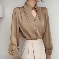 Women's Blouse Long Sleeve Blouses Buckle Washed Button Classic Style Solid Color main image 6