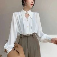 Women's Blouse Long Sleeve Blouses Buckle Washed Button Classic Style Solid Color main image 4