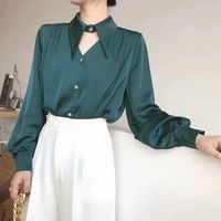 Women's Blouse Long Sleeve Blouses Buckle Washed Button Classic Style Solid Color main image 2