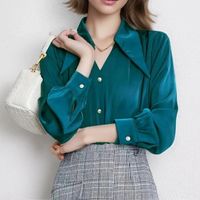 Women's Blouse Long Sleeve Blouses Buckle Washed Button Classic Style Solid Color main image 3