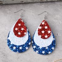 1 Pair Casual Retro Star Water Droplets Sequins Layered Pu Leather Drop Earrings main image 4