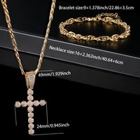 304 Stainless Steel 18K Gold Plated Elegant Glam Luxurious Plating Inlay Cross Zircon Jewelry Set main image 2