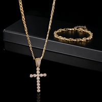 304 Stainless Steel 18K Gold Plated Elegant Glam Luxurious Plating Inlay Cross Zircon Jewelry Set main image 6