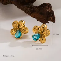 1 Pair Vintage Style Exaggerated Classic Style Flower Petal Plating Inlay 304 Stainless Steel Zircon 18K Gold Plated Ear Studs main image 2