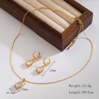 Copper 14K Gold Plated Elegant Lady Inlay Water Droplets Zircon Earrings Necklace Jewelry Set main image 2