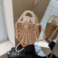 Women's Medium Straw Solid Color Vacation Beach Beading Weave String Straw Bag main image 2
