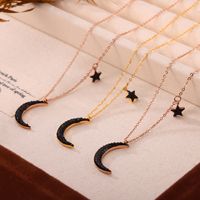 304 Stainless Steel 18K Gold Plated Rose Gold Plated Elegant Simple Style Classic Style Plating Inlay Pentagram Star Moon Rhinestones Pendant Necklace main image 2
