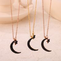 304 Stainless Steel 18K Gold Plated Rose Gold Plated Elegant Simple Style Classic Style Plating Inlay Pentagram Star Moon Rhinestones Pendant Necklace main image 6