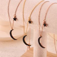 304 Stainless Steel 18K Gold Plated Rose Gold Plated Elegant Simple Style Classic Style Plating Inlay Pentagram Star Moon Rhinestones Pendant Necklace main image 7