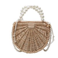 Women's Medium Straw Solid Color Vacation Beach Beading Weave String Straw Bag sku image 1