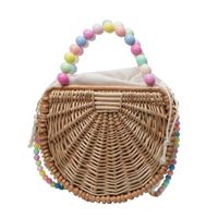 Women's Medium Straw Solid Color Vacation Beach Beading Weave String Straw Bag sku image 2
