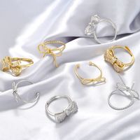 Copper 18K Gold Plated IG Style Simple Style Classic Style Hollow Out Inlay Bow Knot Zircon Open Rings main image 1