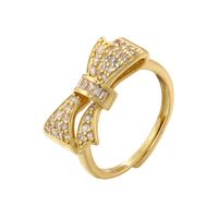 Copper 18K Gold Plated IG Style Simple Style Classic Style Hollow Out Inlay Bow Knot Zircon Open Rings main image 3