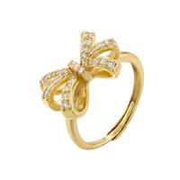 Copper 18K Gold Plated IG Style Simple Style Classic Style Hollow Out Inlay Bow Knot Zircon Open Rings main image 9
