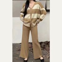 School Travel Daily Women's Simple Style Stripe Solid Color Rayon Spandex Polyester Buckle Washed Button Pants Sets Pants Sets main image 2