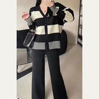 School Travel Daily Women's Simple Style Stripe Solid Color Rayon Spandex Polyester Buckle Washed Button Pants Sets Pants Sets main image 3