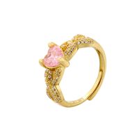 Hip-Hop Vintage Style Luxurious Water Droplets Heart Shape Copper Inlay Zircon 18K Gold Plated Women's Open Rings main image 3