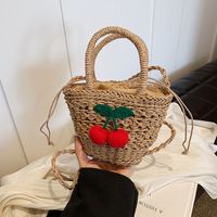 Women's Medium Straw Solid Color Flower Vacation Beach Weave Bucket String Straw Bag main image 7