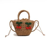 Women's Medium Straw Solid Color Flower Vacation Beach Weave Bucket String Straw Bag sku image 5