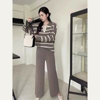 Weekend School Daily Women's Classic Style Stripe Solid Color Spandex Polyester Knit Elastic Waist Washed Rib-Knit Pants Sets Pants Sets main image 1