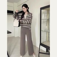 Weekend School Daily Women's Classic Style Stripe Solid Color Spandex Polyester Knit Elastic Waist Washed Rib-Knit Pants Sets Pants Sets main image 8