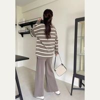 Weekend School Daily Women's Classic Style Stripe Solid Color Spandex Polyester Knit Elastic Waist Washed Rib-Knit Pants Sets Pants Sets main image 3