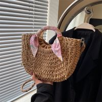 Women's Medium Straw Solid Color Vacation Beach Weave String Straw Bag main image 2