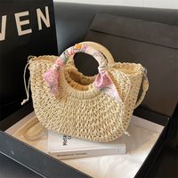 Women's Medium Straw Solid Color Vacation Beach Weave String Straw Bag main image 3