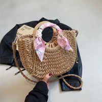 Women's Medium Straw Solid Color Vacation Beach Weave String Straw Bag main image 5