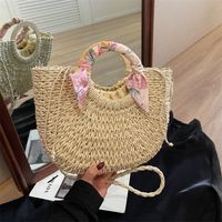 Women's Medium Straw Solid Color Vacation Beach Weave String Straw Bag main image 7