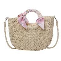 Women's Medium Straw Solid Color Vacation Beach Weave String Straw Bag sku image 2