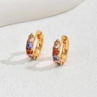 1 Pair Elegant Lady Geometric Inlay Copper Zircon 18K Gold Plated Hoop Earrings main image 7