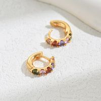 1 Pair Elegant Lady Geometric Inlay Copper Zircon 18K Gold Plated Hoop Earrings main image 1